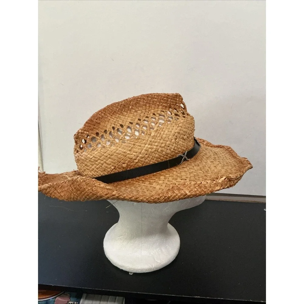 Harley Davidson Bend-Brim Straw Cowboy Hat F&M Hat Co Leather Band SZ S/M WORN